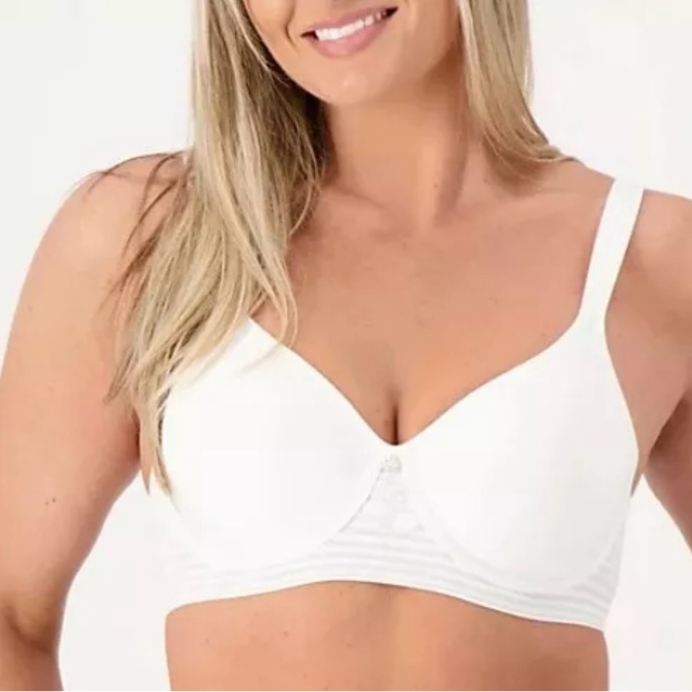 Breezies Floral Stripe Seamless Wirefree Women's Bra Sz 34D white